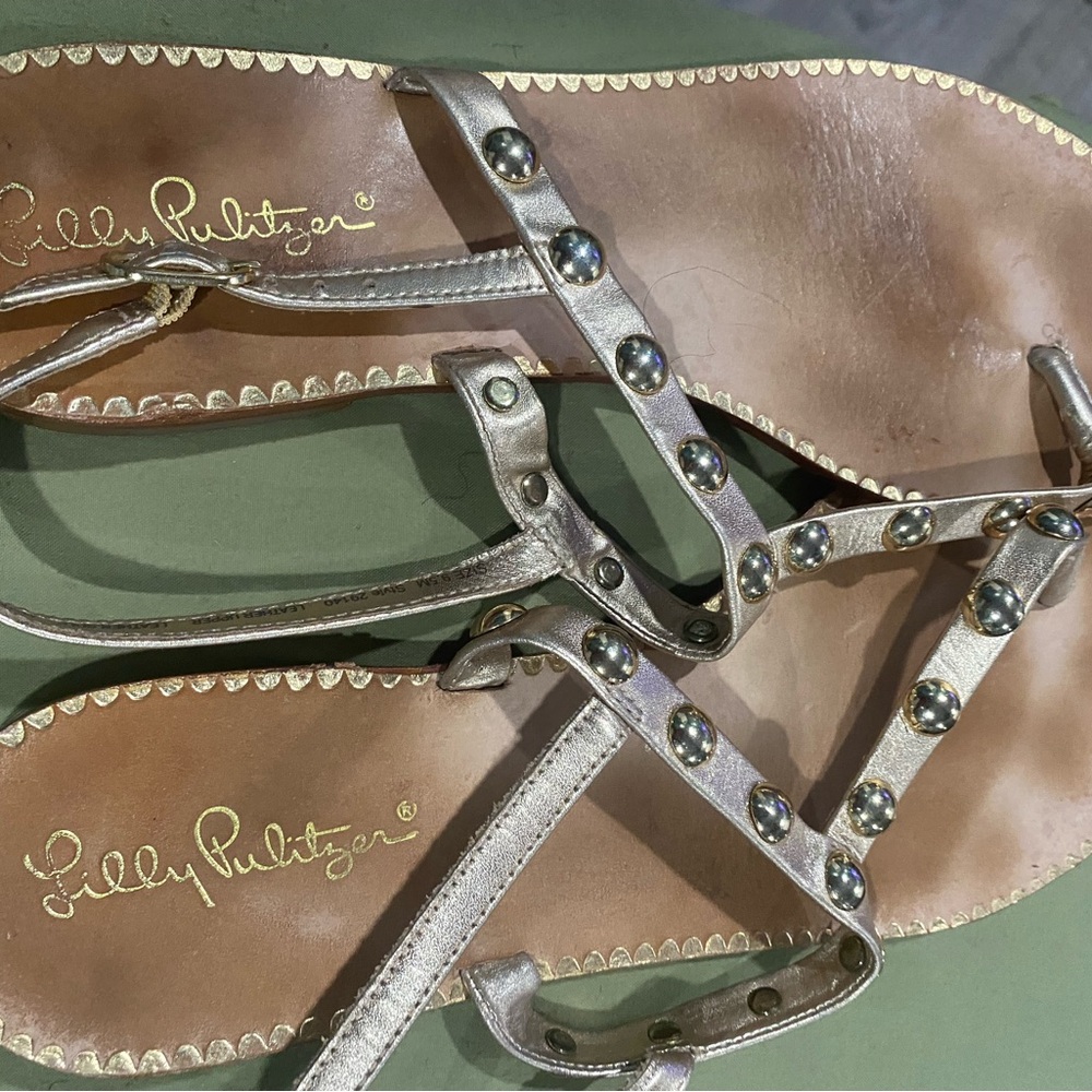 Lilly Pulitzer Gold and Silver Sandals with Criss-Cross Straps